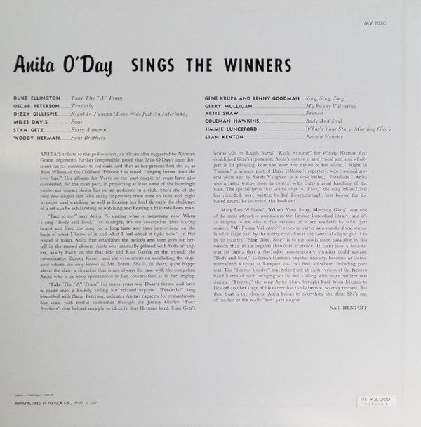 Anita O'Day - Anita O'Day Sings The Winners (Vinyl, LP, Album, Reissue, Stereo) Very Good (VG) / Good Plus (G+)
