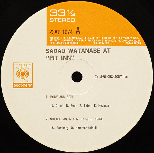 Sadao Watanabe - At Pit Inn (Vinyl, LP, Album, Reissue) Very Good Plus (VG+) / Near Mint (NM or M-)