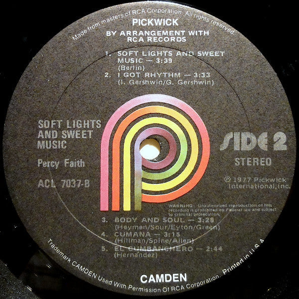 Percy Faith & His Orchestra - Soft Lights And Sweet Music (Vinyl, LP, Album, Reissue) Near Mint (NM or M-) / Very Good Plus (VG+)