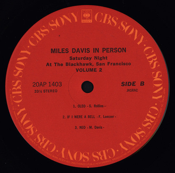 Miles Davis - In Person, Saturday Nights At The Blackhawk, San Francisco, Volume II (Vinyl, LP, Album, Reissue) Very Good (VG) / Very Good (VG)