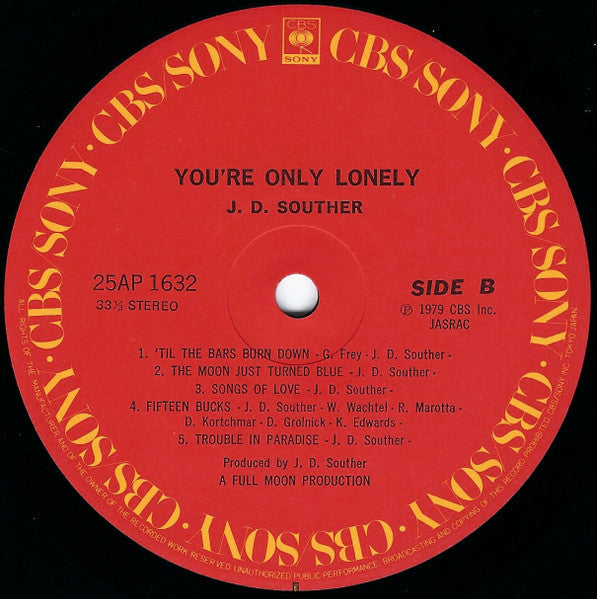 John David Souther - You're Only Lonely (Vinyl, LP, Album, Stereo)