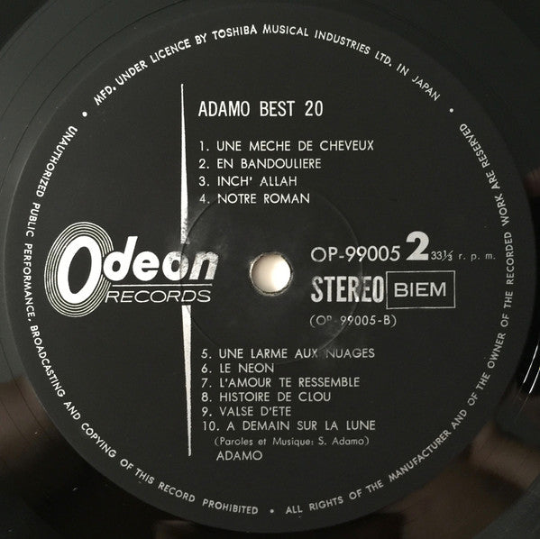 Adamo - Best 20 (Vinyl, LP, Compilation) Very Good Plus (VG+) / Very Good (VG)