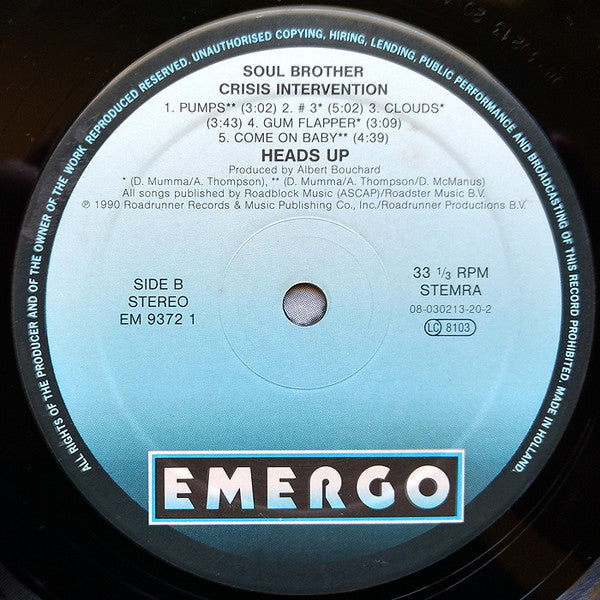 Heads Up - Soul Brother Crisis Intervention (Vinyl, LP, Album) Very Good (VG) / Near Mint (NM or M-)