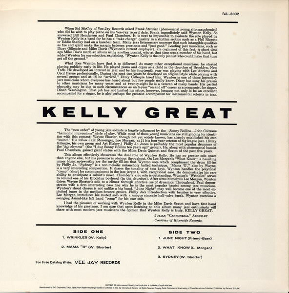 Wynton Kelly - Kelly Great (Vinyl, LP, Album, Mono, Reissue) Near Mint (NM or M-) / Near Mint (NM or M-)