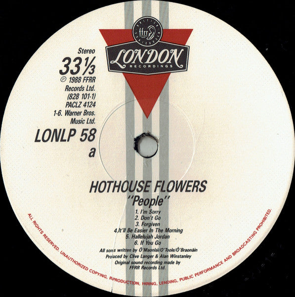 Hothouse Flowers - People (Vinyl, LP, Album, Stereo) Very Good (VG) / Very Good Plus (VG+)
