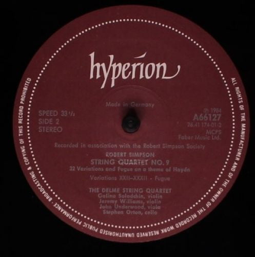 Robert Simpson (6) - String Quartet No9 (32 Variations And Fugue On A Theme Of Haydn) (Vinyl, LP) Very Good Plus (VG+) / Very Good Plus (VG+)