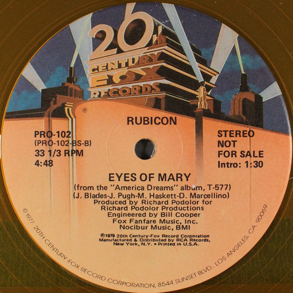 Rubicon (2) - America Dreams / Eyes Of Mary (Vinyl, 12", 33 ⅓ RPM, Promo) Very Good (VG) / Good (G)