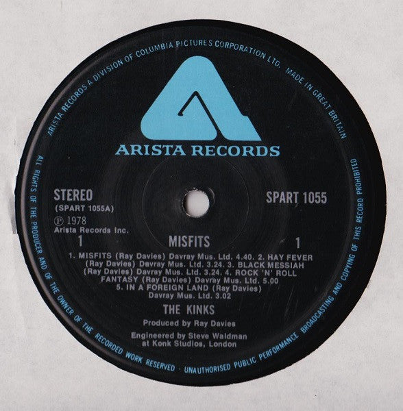 The Kinks - Misfits (Vinyl, LP, Album) Very Good Plus (VG+) / Very Good (VG)