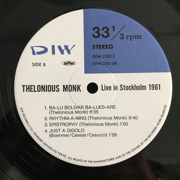 The Thelonious Monk Quartet - Live In Stockholm 1961 (2xVinyl, LP, Album) Good Plus (G+) / Very Good (VG)