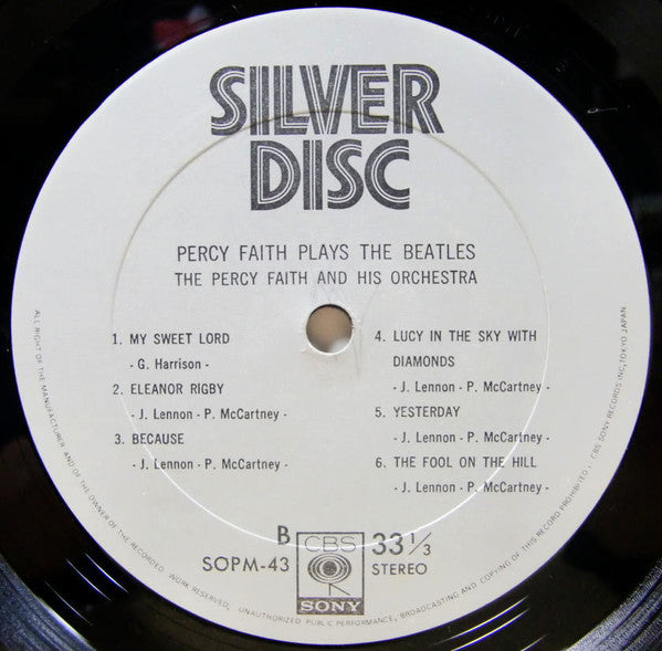 Percy Faith & His Orchestra - Percy Faith Plays The Beatles (Vinyl, LP, Special Edition) Very Good Plus (VG+) / Very Good Plus (VG+)