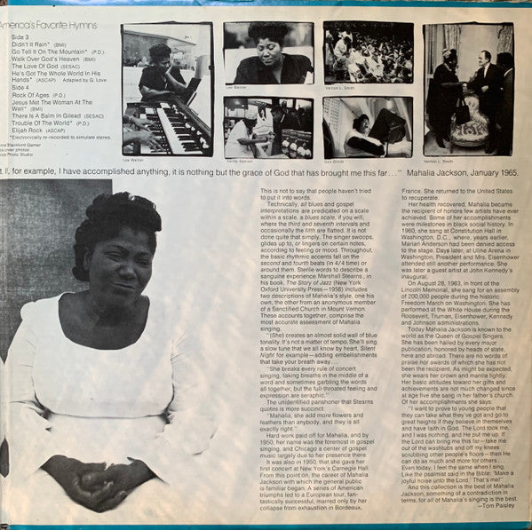 Mahalia Jackson - Mahalia Jackson Sings America's Favorite Hymns (2xVinyl, LP, Compilation) Very Good Plus (VG+) / Very Good Plus (VG+)