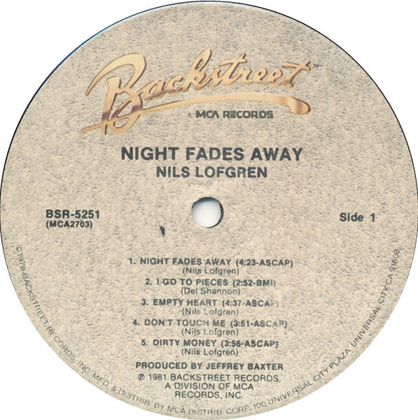Nils Lofgren - Night Fades Away (Vinyl, LP, Album) Very Good (VG) / Very Good (VG)