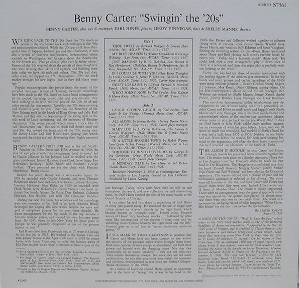 The Benny Carter Quartet - Swingin' The '20s (Vinyl, LP, Album, Rei...