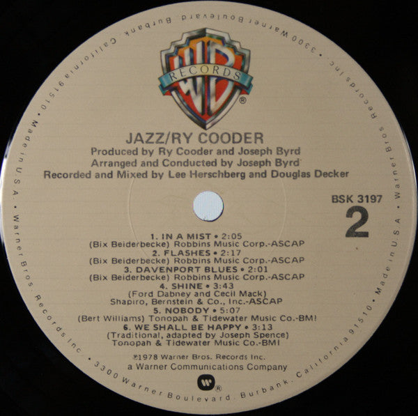 Ry Cooder - Jazz (Vinyl, LP, Album) Very Good (VG) / Very Good (VG)