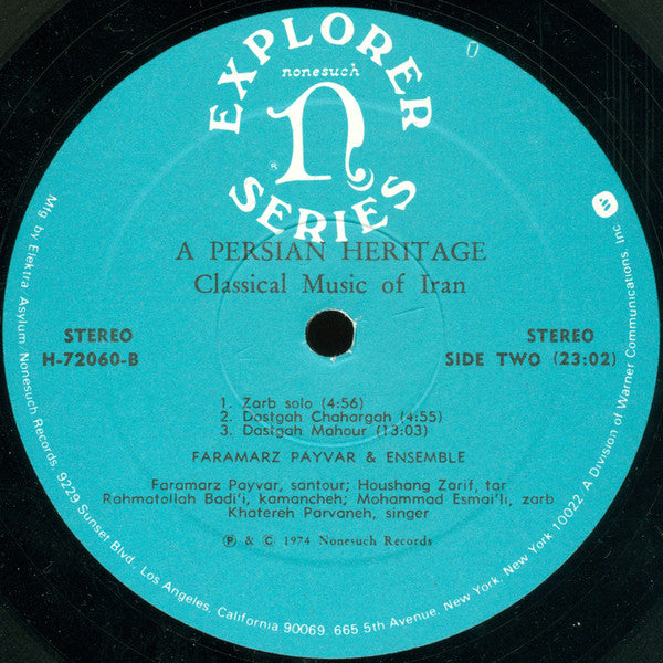 Faramarz Payvar & Ensemble - A Persian Heritage (Classical Music Of Iran) (Vinyl, LP) Very Good (VG) / Good Plus (G+)