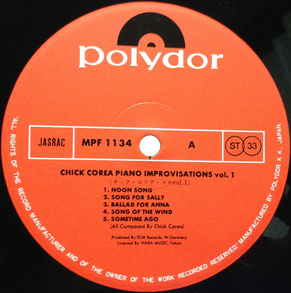Chick Corea - Piano Improvisations Vol. 1 (Vinyl, LP, Album, Reissue)