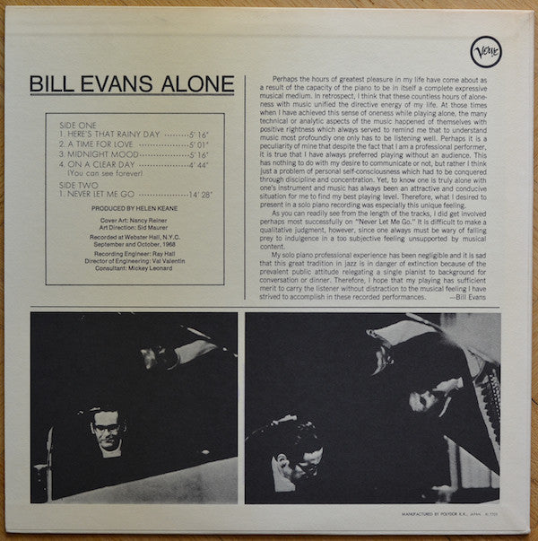Bill Evans - Alone (Vinyl, LP, Album, Reissue, Stereo) Very Good Plus (VG+) / Very Good (VG)