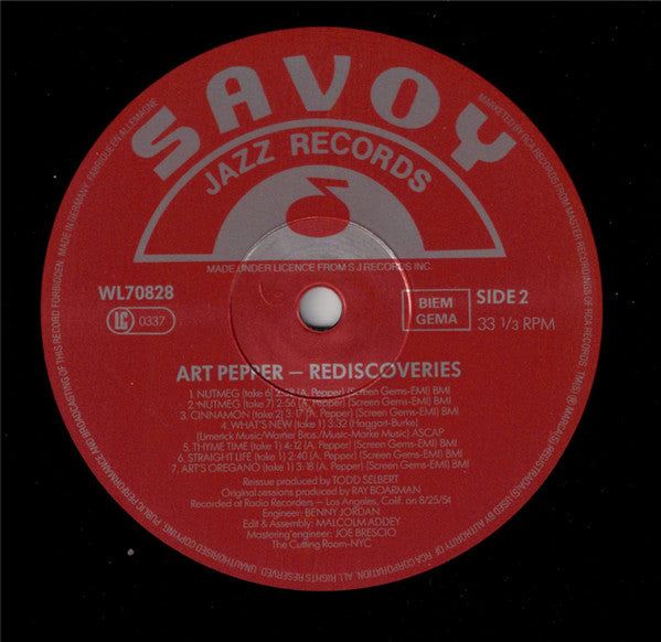 Art Pepper - Rediscoveries (Vinyl, LP) Very Good (VG) / Very Good (VG)