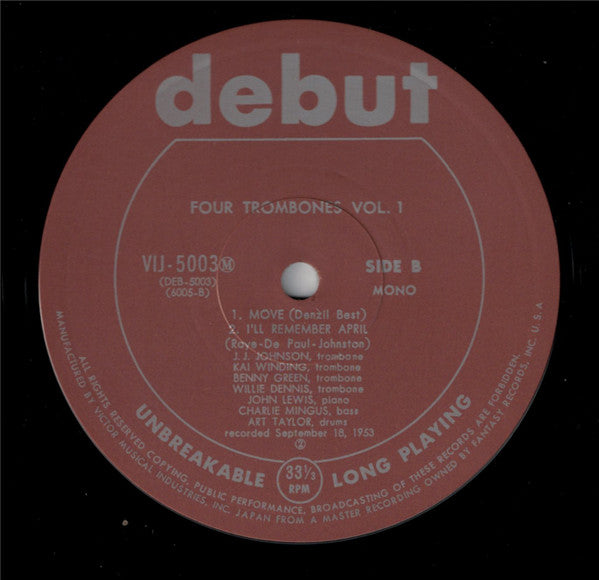 The Four Trombones - Four Trombones Vol. 1 (Vinyl, LP, Compilation, Limited Edition, Reissue, Mono) Very Good Plus (VG+) / Very Good Plus (VG+)