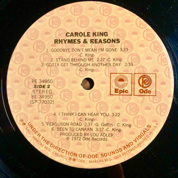 Carole King - Rhymes & Reasons (Vinyl, LP, Album, Repress) Good Plus (G+) / Very Good Plus (VG+)