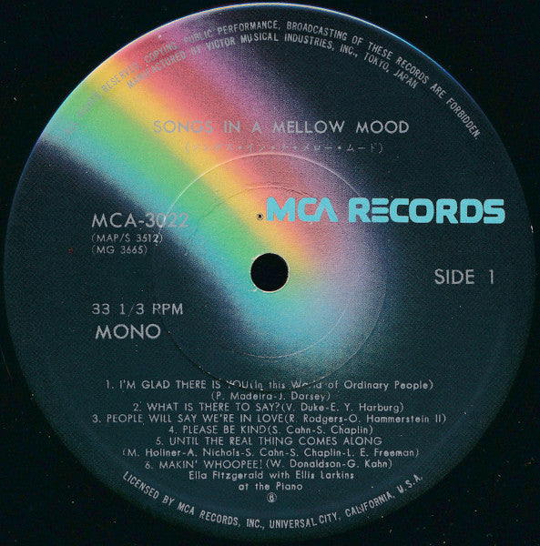 Ella Fitzgerald - Ella - Songs In A Mellow Mood (Vinyl, LP, Album, Mono) Very Good Plus (VG+) / Very Good (VG)