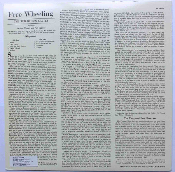 The Ted Brown Sextet - Free Wheeling (Vinyl, LP, Album, Reissue, Mono) Very Good Plus (VG+) / Very Good (VG)