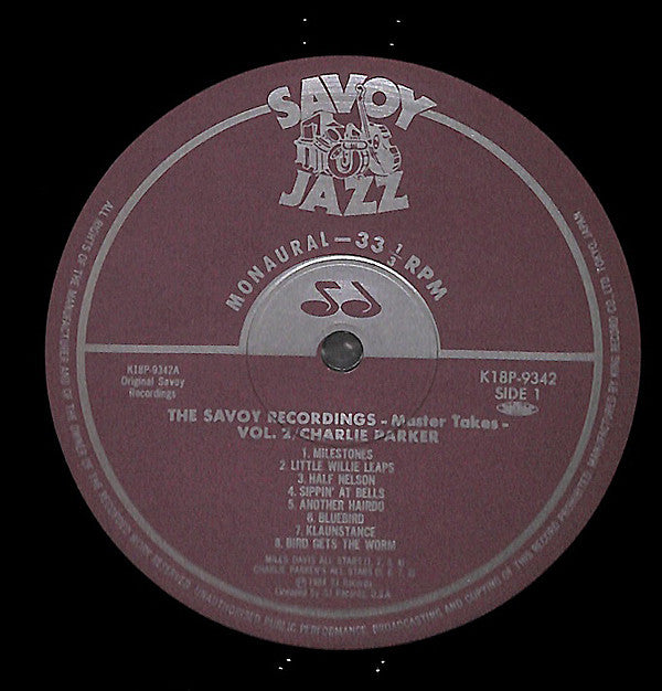 Charlie Parker - The Savoy Recordings Master Takes Vol.2 (Vinyl, LP, Compilation, Limited Edition, Mono) Very Good Plus (VG+) / Very Good Plus (VG+)