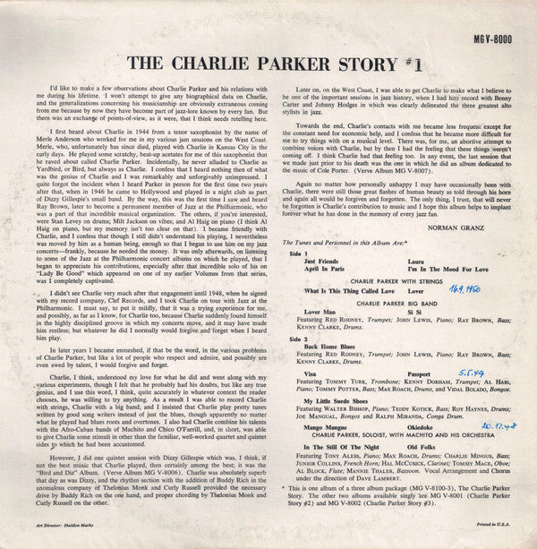 Charlie Parker - The Charlie Parker Story #1 (Vinyl, LP, Album, Compilation, Reissue, Mono) Very Good (VG) / Good Plus (G+)