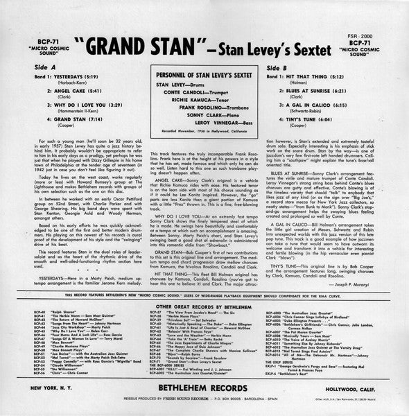 Stan Levey - Grand Stan (Vinyl, LP, Mono, Reissue) Very Good Plus (VG+) / Very Good Plus (VG+)