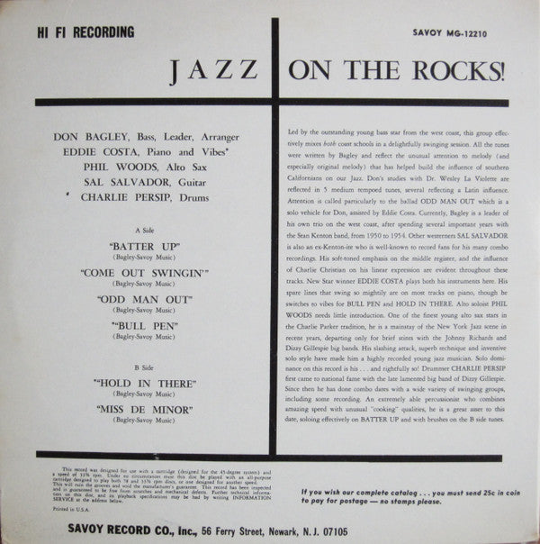 Don Bagley - Jazz On The Rocks (Vinyl, LP, Mono) Very Good Plus (VG+) / Very Good (VG)