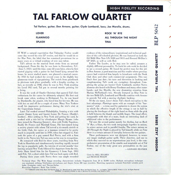 The Tal Farlow Quartet - Tal Farlow Quartet (Vinyl, LP, 10", Reissu...
