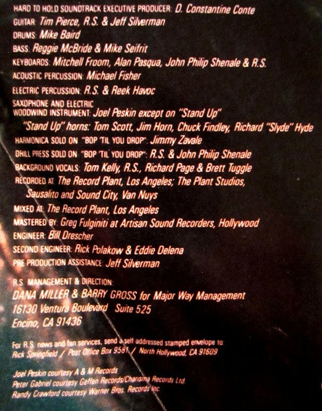 Rick Springfield - Hard To Hold - Soundtrack Recording (Vinyl, LP, Album) Very Good (VG) / Very Good (VG)