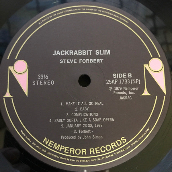 Steve Forbert - Jackrabbit Slim (Vinyl, LP, Stereo) Very Good Plus (VG+) / Very Good Plus (VG+)