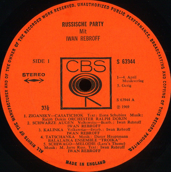 Ivan Rebroff - Russische Party (Vinyl, LP) Very Good Plus (VG+) / Very Good Plus (VG+)