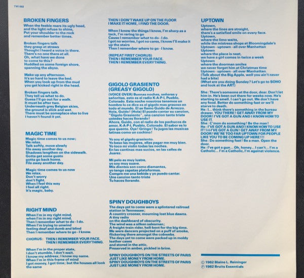 Blaine L. Reininger - Broken Fingers (Vinyl, LP, Album, Reissue) Good Plus (G+) / Very Good Plus (VG+)