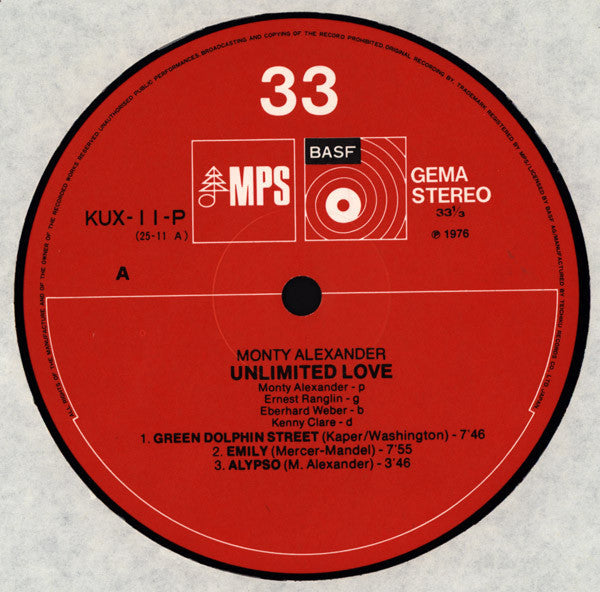 Monty Alexander - Unlimited Love (Live & In Concert) (Vinyl, LP, Album) Very Good Plus (VG+) / Very Good Plus (VG+)