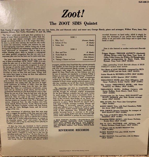 The Zoot Sims Quintet - Zoot! (Vinyl, LP, Album, Reissue)