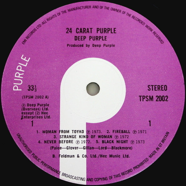 Deep Purple - 24 Carat Purple (Vinyl, LP, Compilation, Stereo) Very Good Plus (VG+) / Very Good (VG)