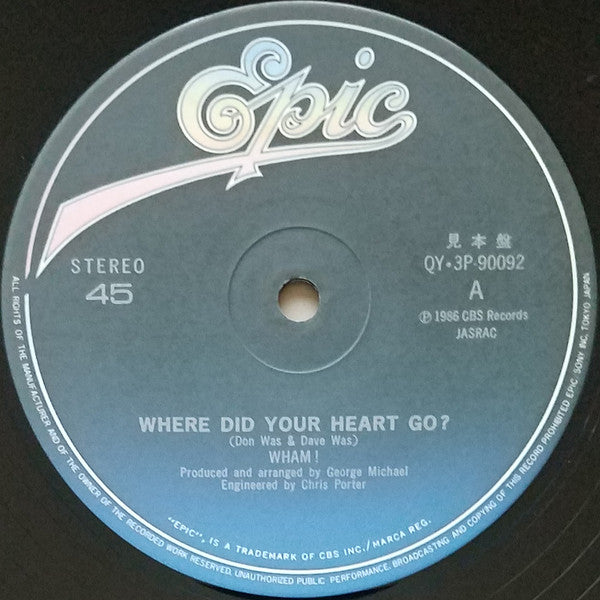 Wham! - 哀愁のメキシコ = Where Did Your Heart Go? (Vinyl, 12", 45 RPM, Single Sided, Promo, Stereo) Near Mint (NM or M-) / Very Good Plus (VG+)