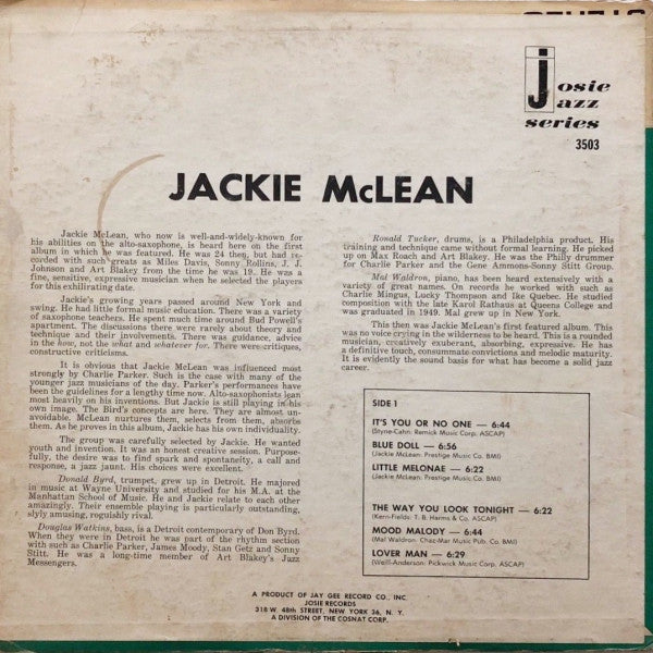 Jackie McLean Quintet - Quintet (Vinyl, LP, Album, Reissue, Mono) Very Good Plus (VG+) / Good Plus (G+)