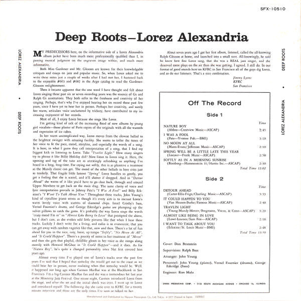 Lorez Alexandria - Deep Roots (Vinyl, LP, Album, Reissue, Stereo) Very Good Plus (VG+) / Very Good Plus (VG+)