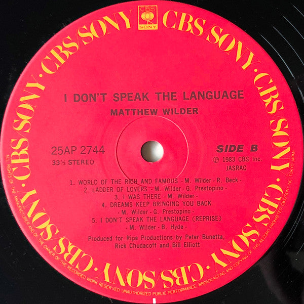 Matthew Wilder - I Don't Speak The Language (Vinyl, LP, Album)