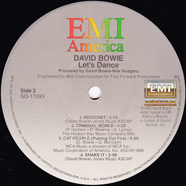 David Bowie - Let's Dance (Vinyl, LP, Album, Stereo) Very Good (VG) / Very Good Plus (VG+)