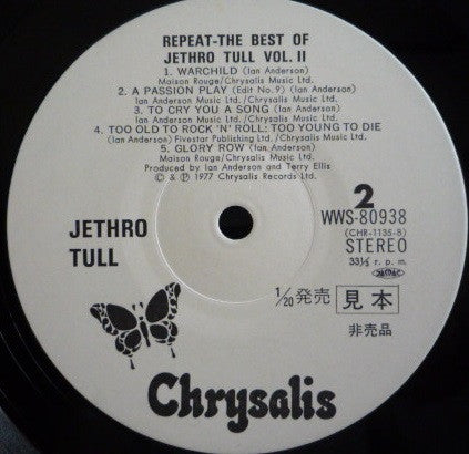 Jethro Tull - Repeat - The Best Of Jethro Tull - Vol. II (Vinyl, LP, Compilation, Promo) Very Good Plus (VG+) / Very Good (VG)