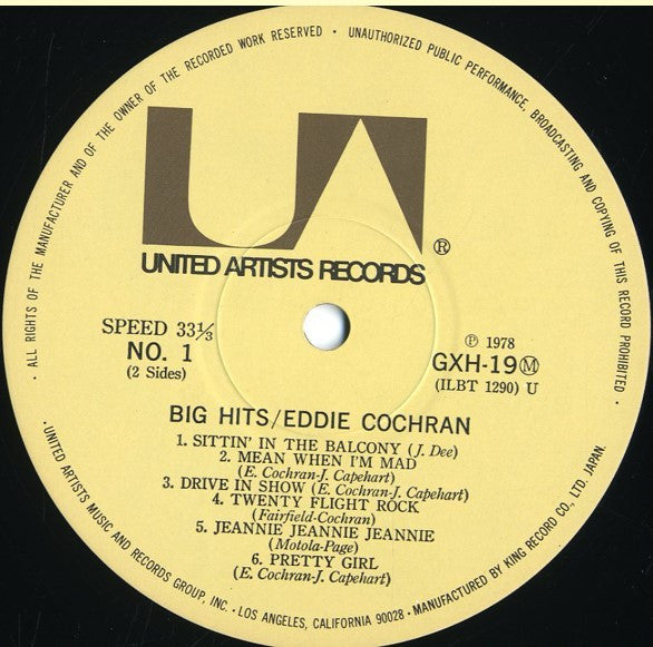 Eddie Cochran - Big Hits (Vinyl, Compilation, Mono, LP) Good Plus (G+) / Very Good Plus (VG+)