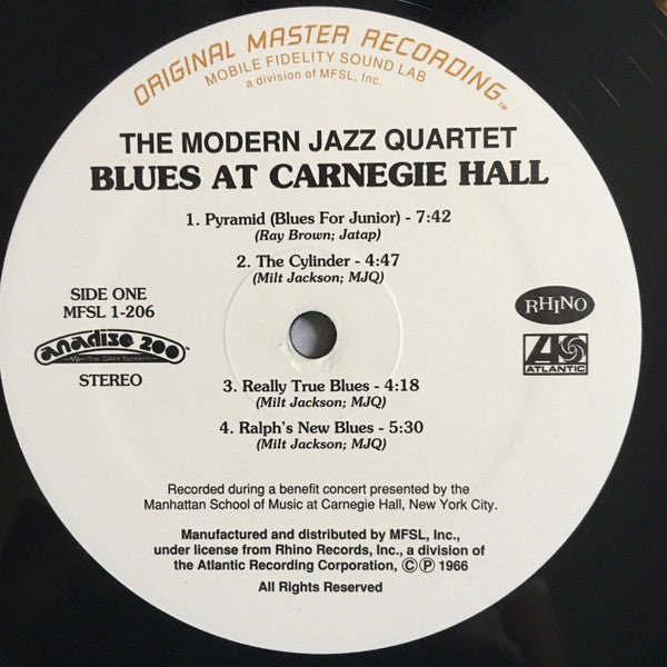 The Modern Jazz Quartet - Blues At Carnegie Hall (Vinyl, LP, Limited Edition, Numbered, Reissue, Remastered, Special Edition) Very Good Plus (VG+) / Very Good Plus (VG+)