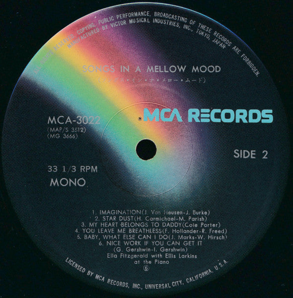 Ella Fitzgerald - Ella - Songs In A Mellow Mood (Vinyl, LP, Album, Mono) Very Good Plus (VG+) / Very Good (VG)