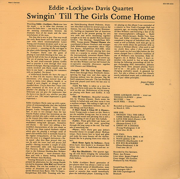 Eddie Lockjaw Davis Quartet - Swingin' Till The Girls Come Home (Vinyl, LP, Album, Stereo) Very Good Plus (VG+) / Very Good (VG)