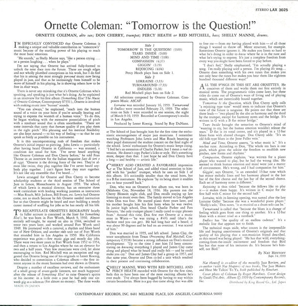 Ornette Coleman - Tomorrow Is The Question! = 明日が問題だ (Vinyl, LP, Al...