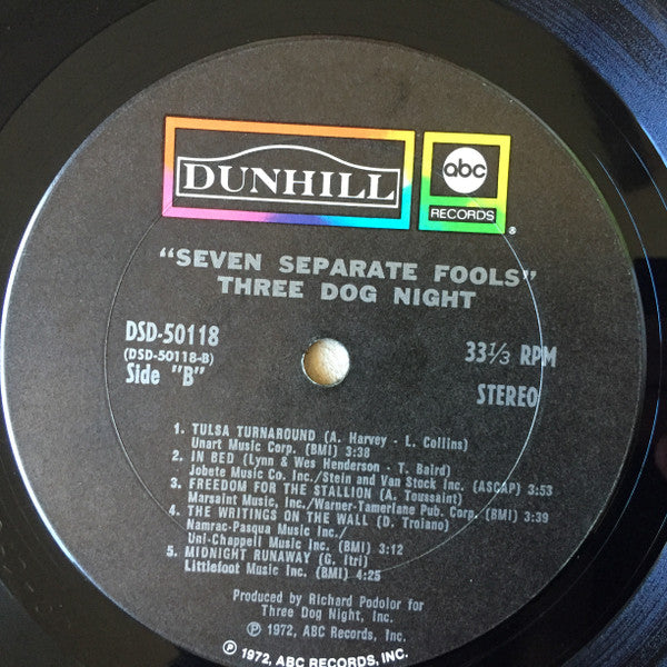 Three Dog Night - Seven Separate Fools (Vinyl, LP, Album, Stereo) Very Good Plus (VG+) / Very Good Plus (VG+)